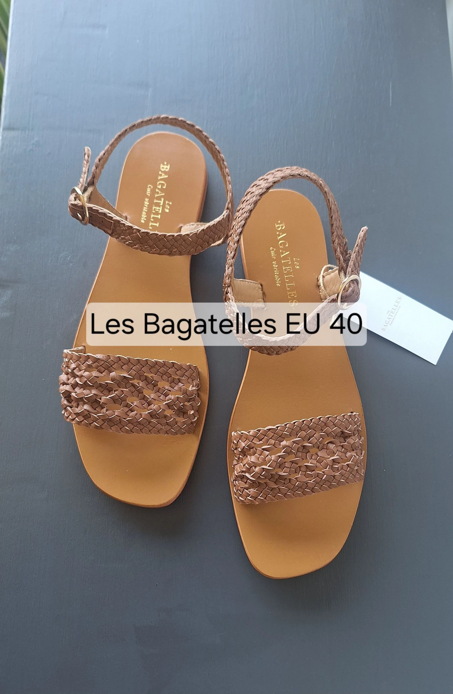 Les Bagatelles bruine gevlochten leren sandalen 40